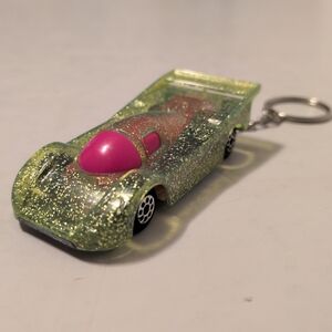 Majorette Vintage Porsche Die Cast Toy Plastic Car Keychain Yellow Sparkle Pink